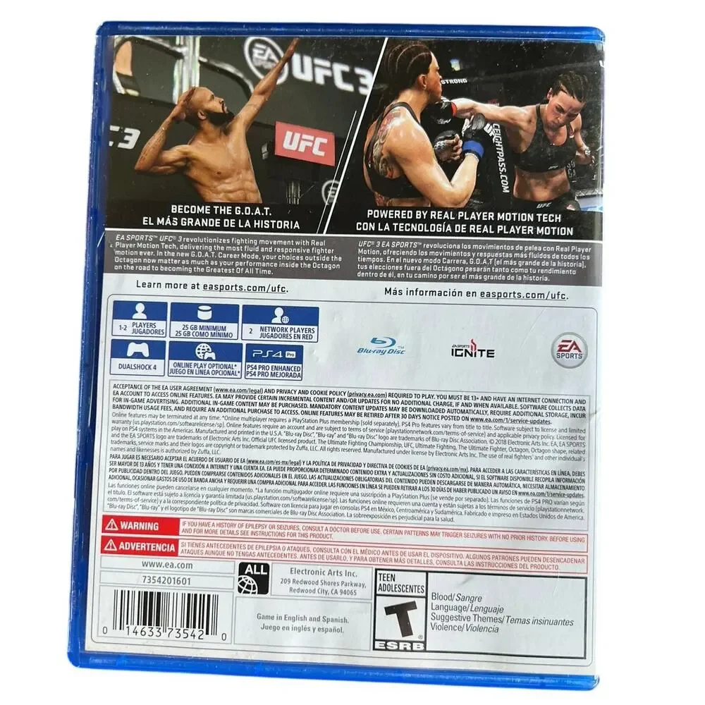 PS4 UFC 3 MMA Video Game Conor McGregor case, disc, instructions manual